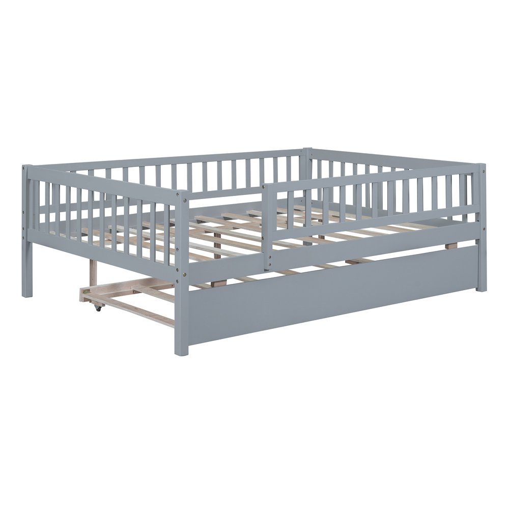 Gray Wood Full Daybed Frame With Trundle