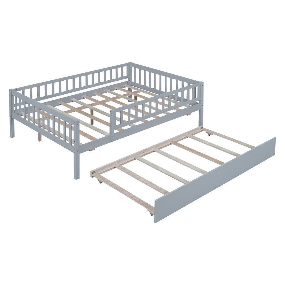 Gray Wood Full Daybed Frame With Trundle