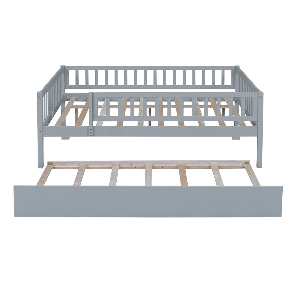 Gray Wood Full Daybed Frame With Trundle