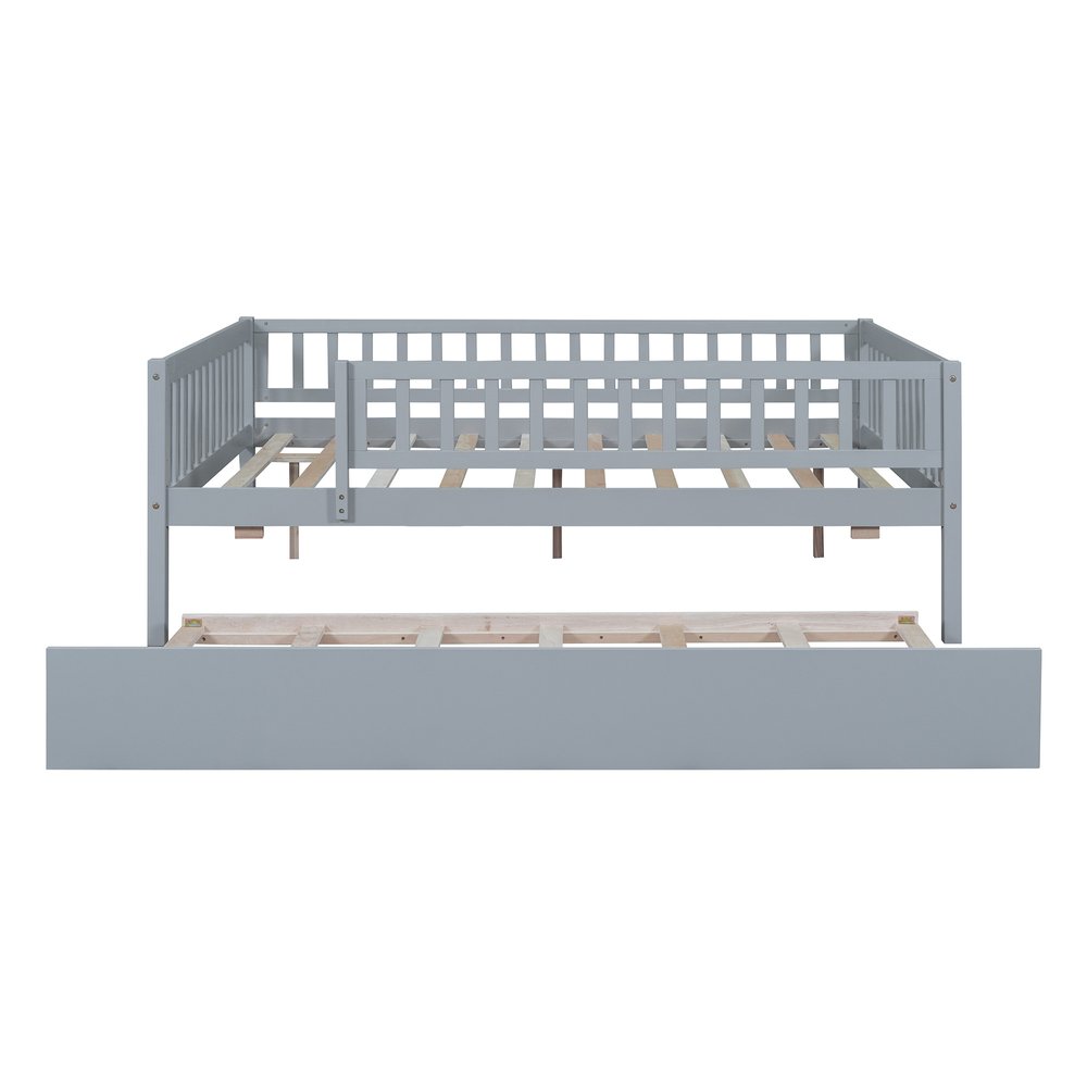 Gray Wood Full Daybed Frame With Trundle