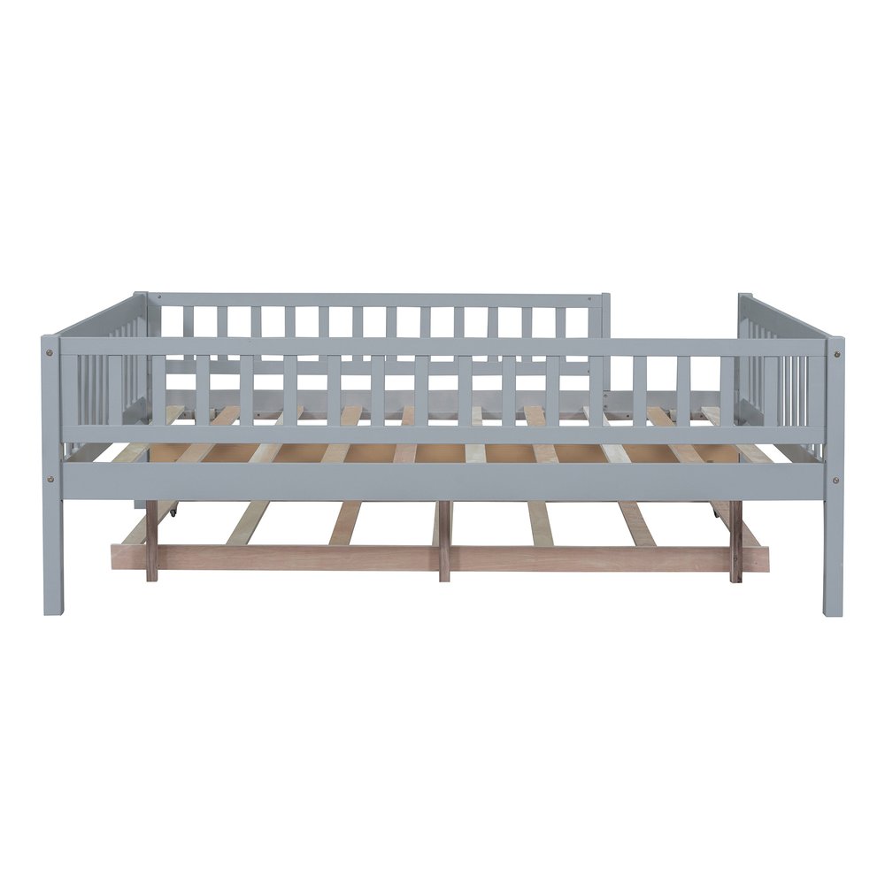 Gray Wood Full Daybed Frame With Trundle