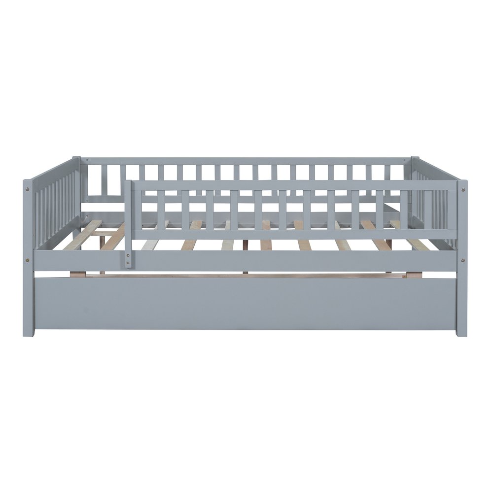 Gray Wood Full Daybed Frame With Trundle