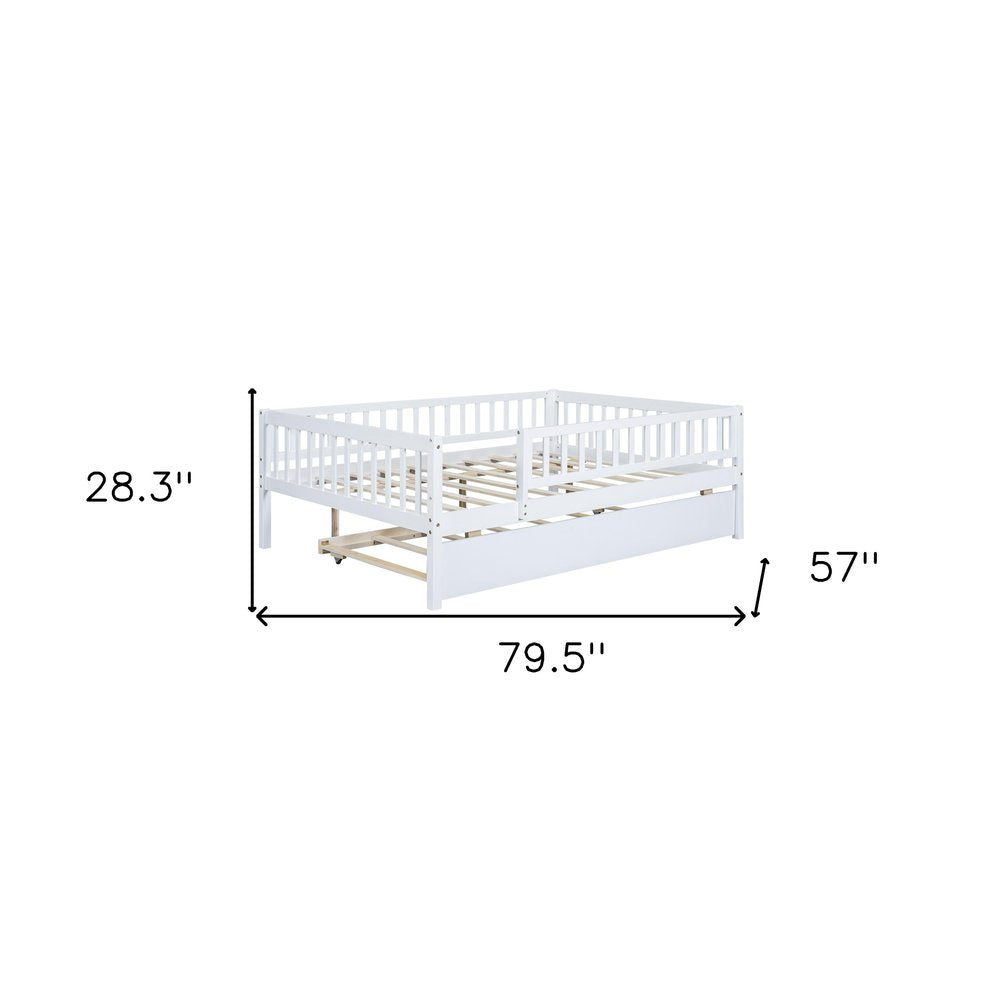 White Wood Full Daybed Frame With Trundle