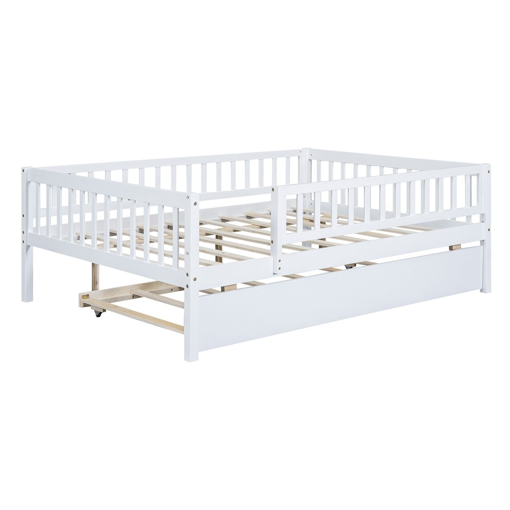 White Wood Full Daybed Frame With Trundle