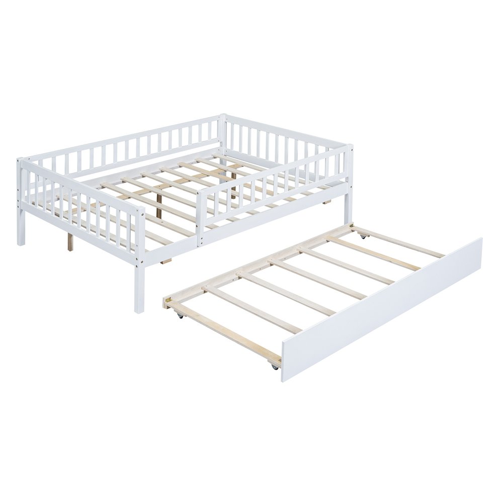White Wood Full Daybed Frame With Trundle