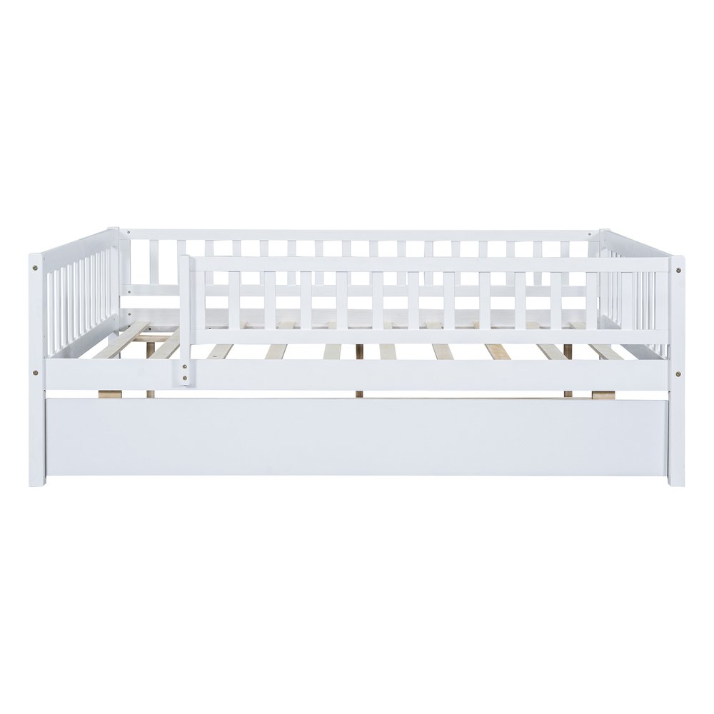 White Wood Full Daybed Frame With Trundle