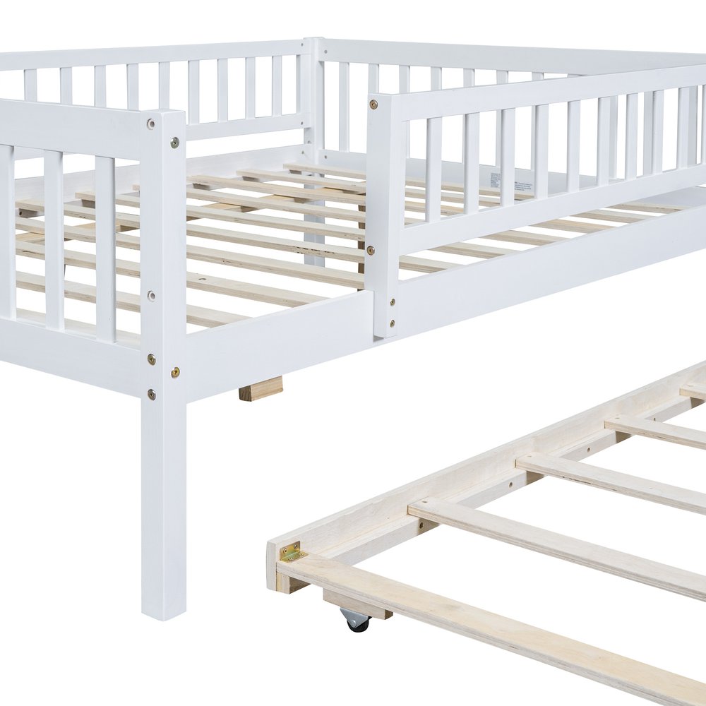 White Wood Full Daybed Frame With Trundle