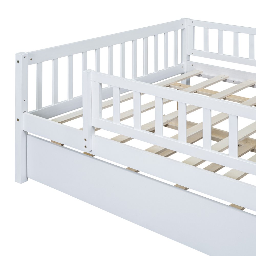 White Wood Full Daybed Frame With Trundle
