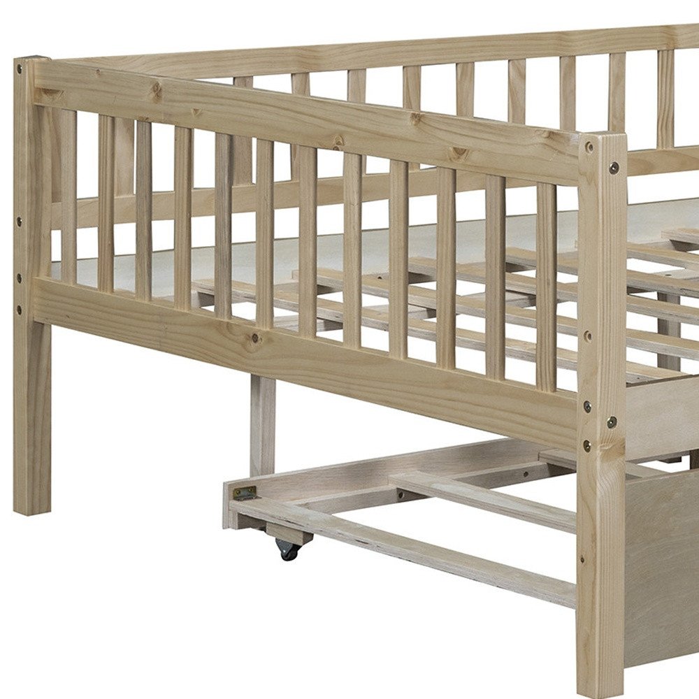 Natural Wood Full Daybed Frame With Trundle