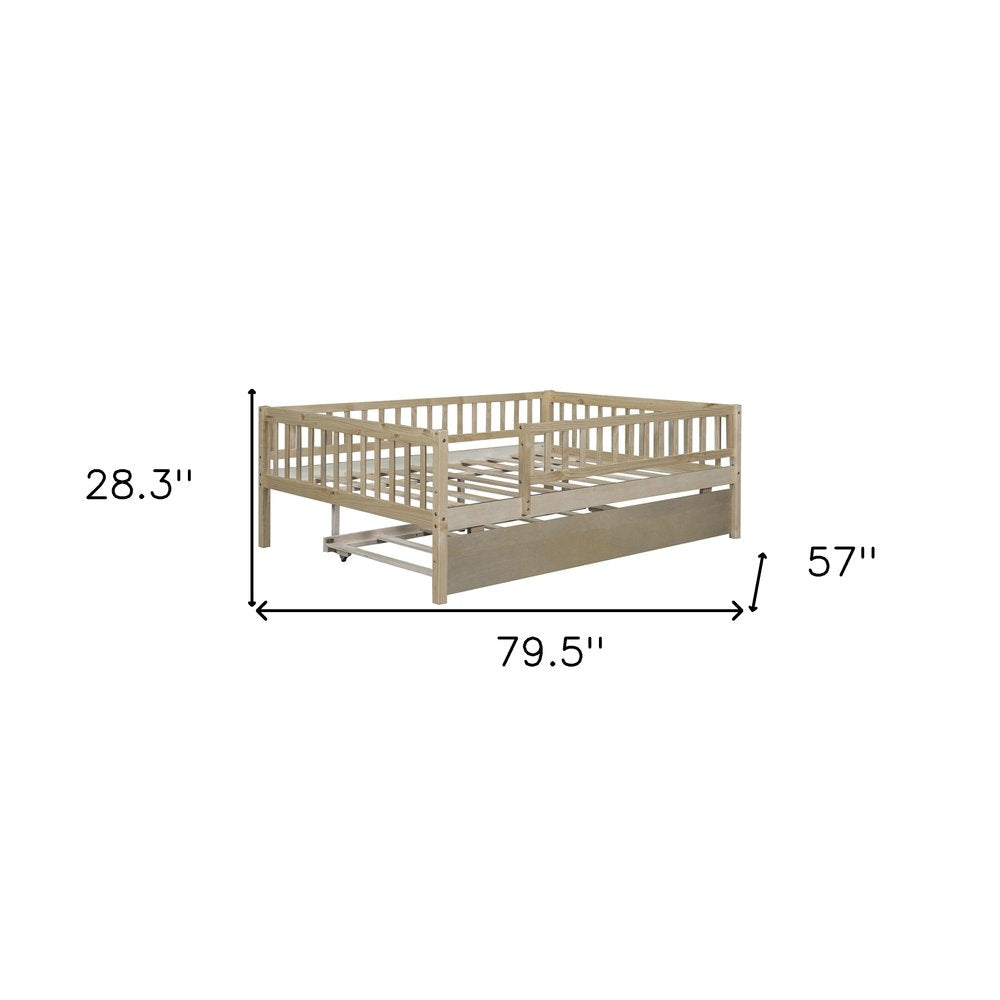 Natural Wood Full Daybed Frame With Trundle