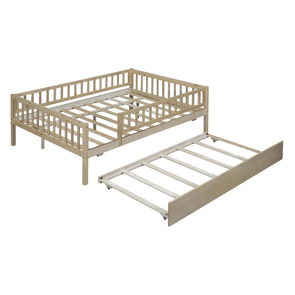 Natural Wood Full Daybed Frame With Trundle