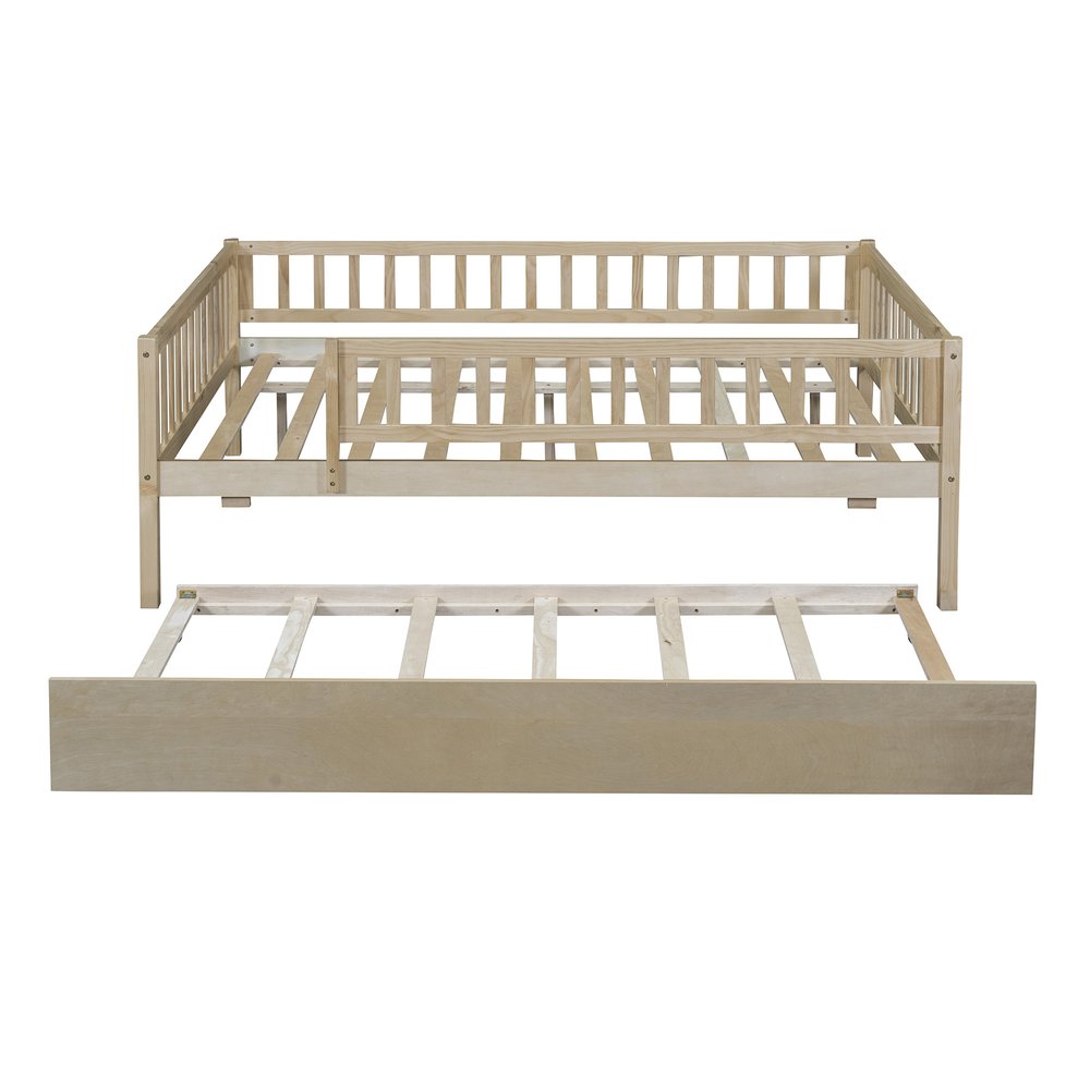 Natural Wood Full Daybed Frame With Trundle