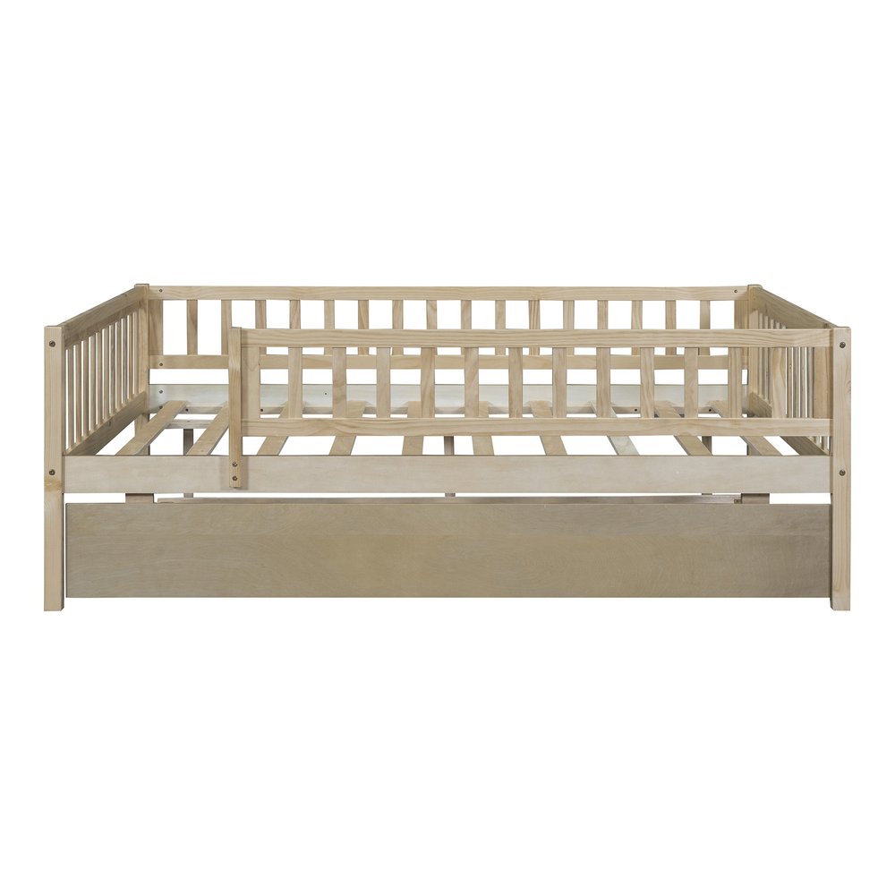 Natural Wood Full Daybed Frame With Trundle