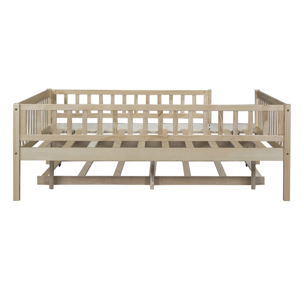 Natural Wood Full Daybed Frame With Trundle