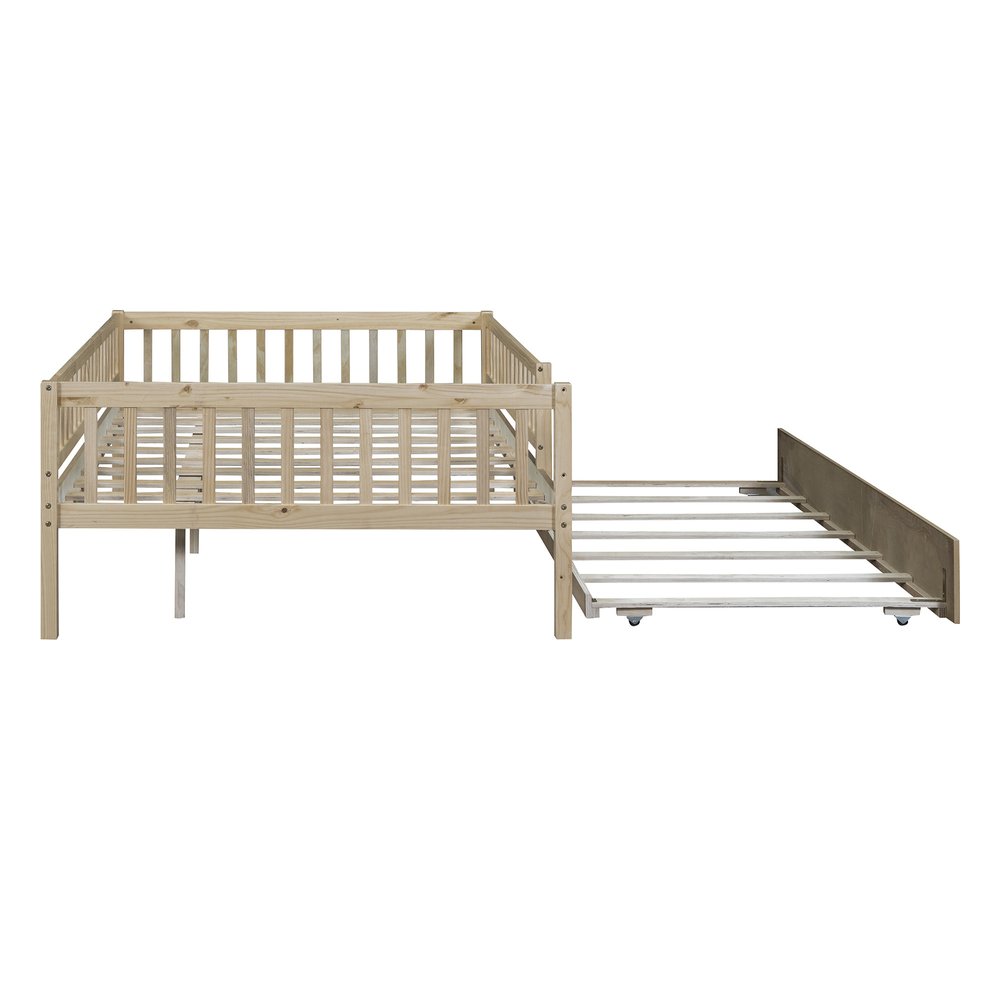 Natural Wood Full Daybed Frame With Trundle
