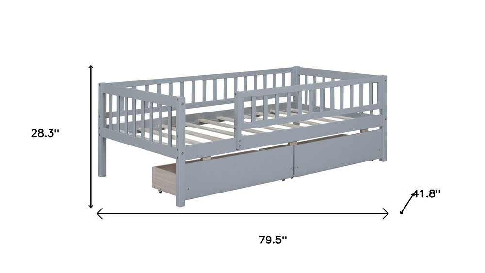 Gray Wood Twin Daybed Frame With Drawers