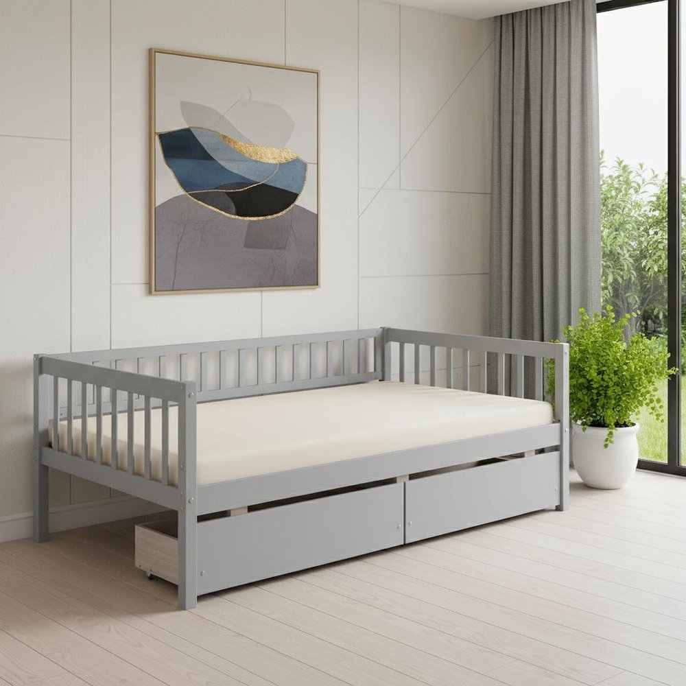 Gray Wood Twin Daybed Frame With Drawers