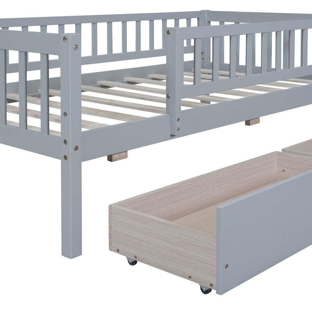 Gray Wood Twin Daybed Frame With Drawers