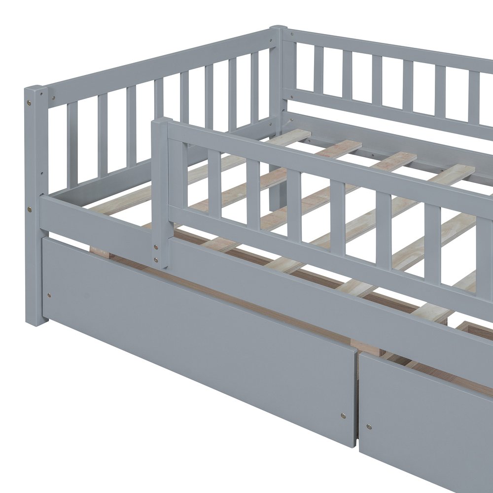 Gray Wood Twin Daybed Frame With Drawers