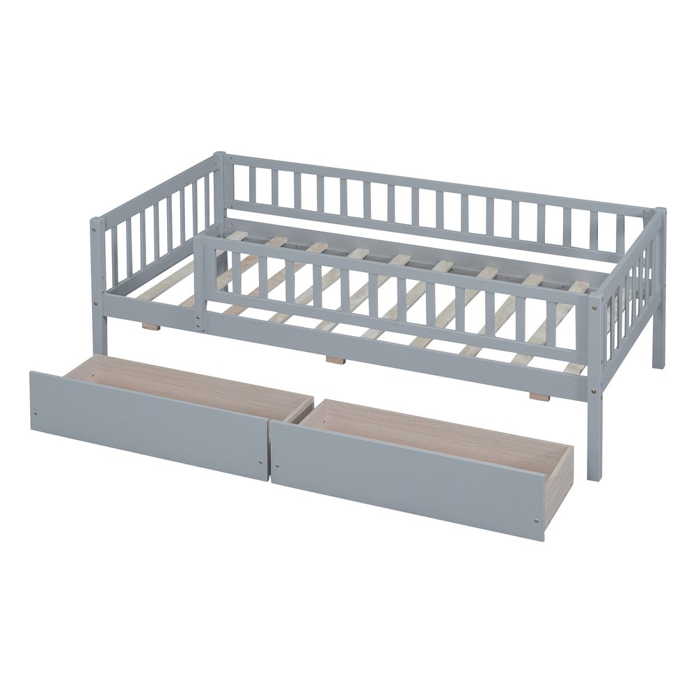 Gray Wood Twin Daybed Frame With Drawers