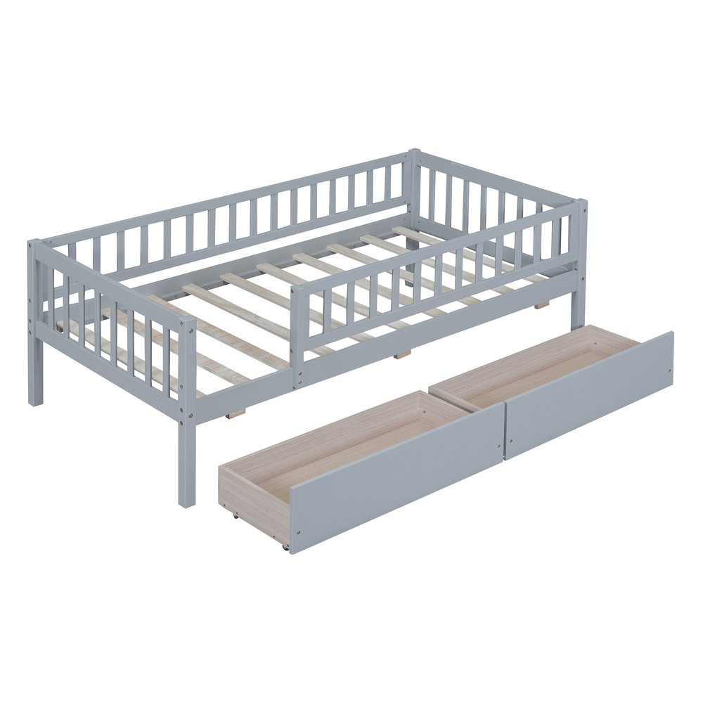 Gray Wood Twin Daybed Frame With Drawers