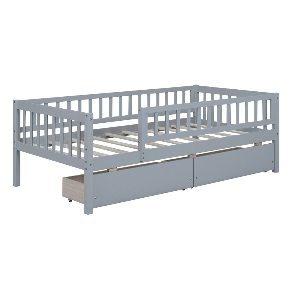 Gray Wood Twin Daybed Frame With Drawers