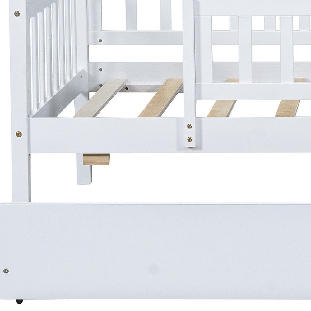 White Wood Twin Daybed Frame With Drawers