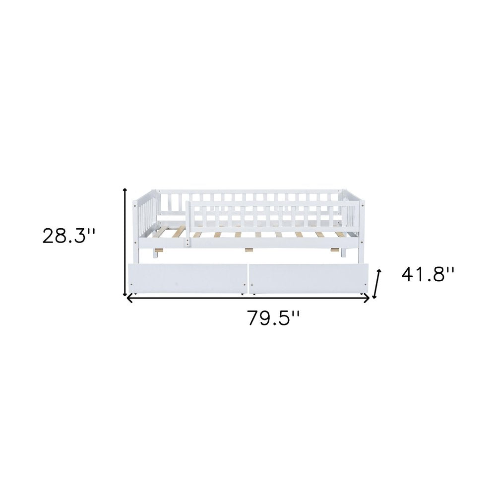 White Wood Twin Daybed Frame With Drawers