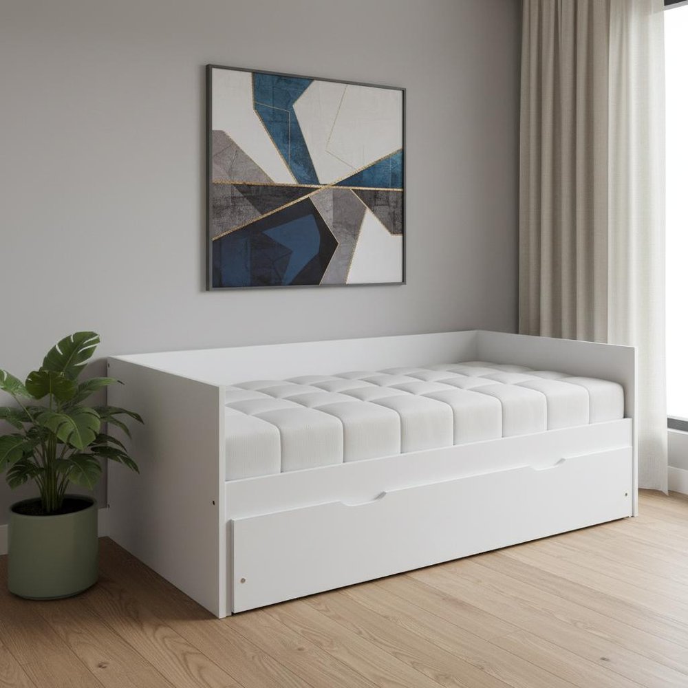 White Wood Twin Daybed Frame With Drawers