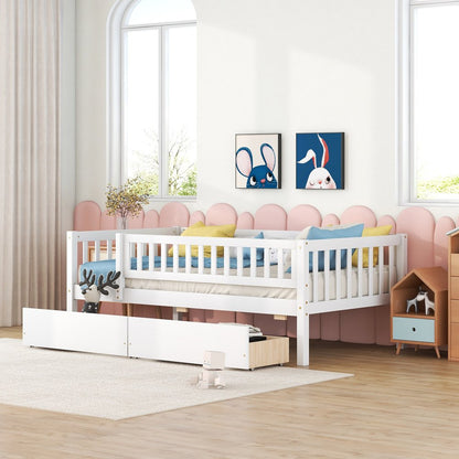White Wood Twin Daybed Frame With Drawers