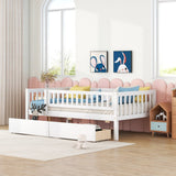 White Wood Twin Daybed Frame With Drawers