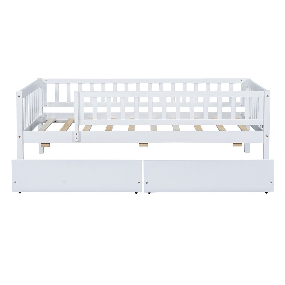 White Wood Twin Daybed Frame With Drawers