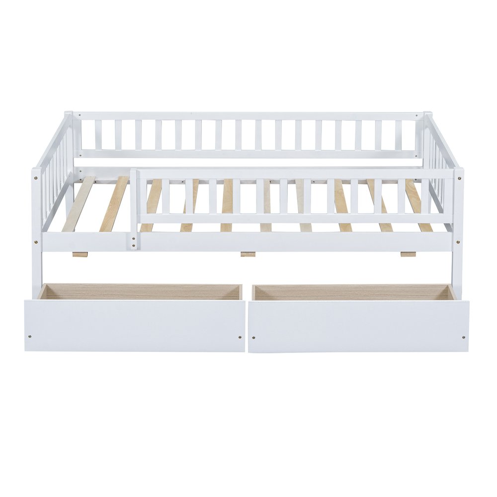 White Wood Twin Daybed Frame With Drawers