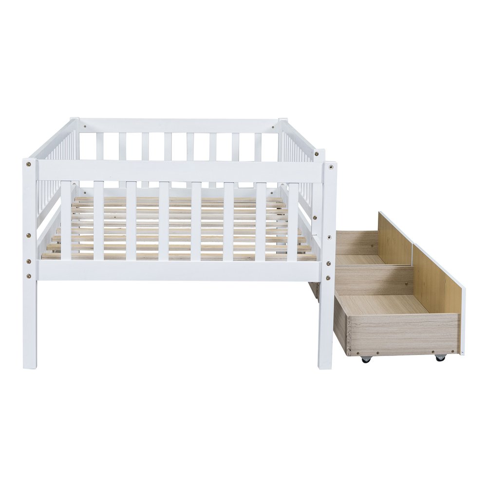 White Wood Twin Daybed Frame With Drawers