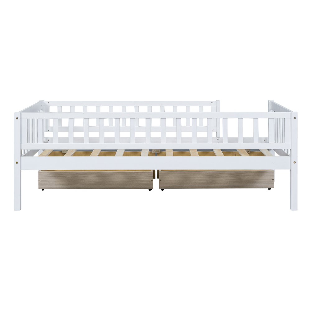 White Wood Twin Daybed Frame With Drawers