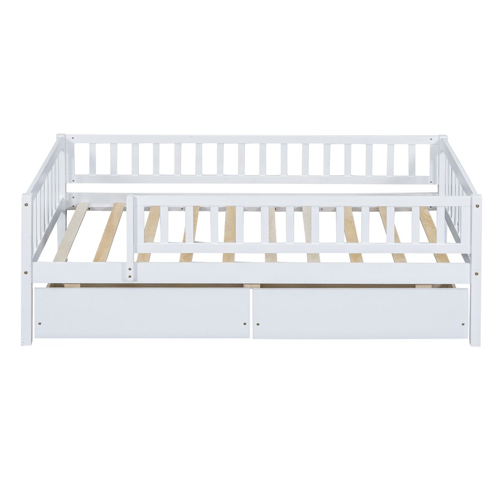 White Wood Twin Daybed Frame With Drawers