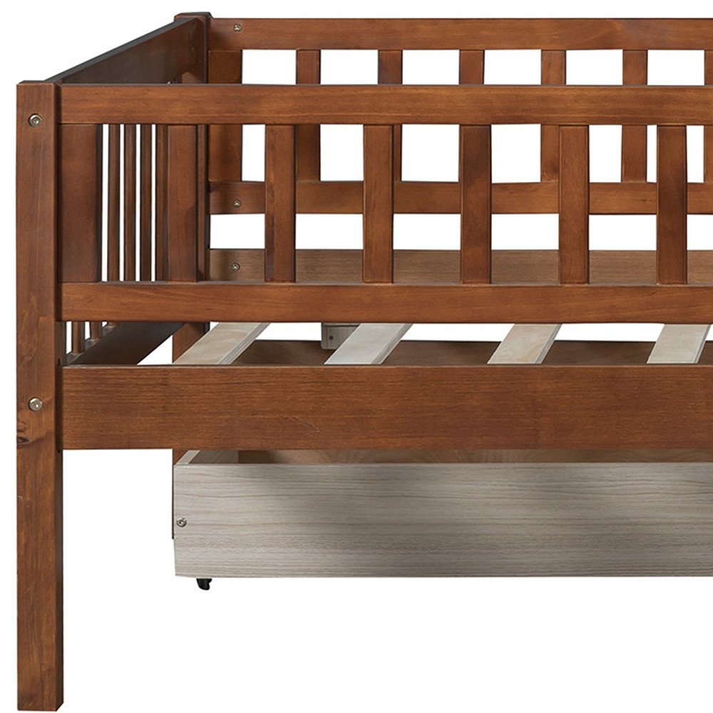 Walnut Wood Twin Daybed Frame With Drawers