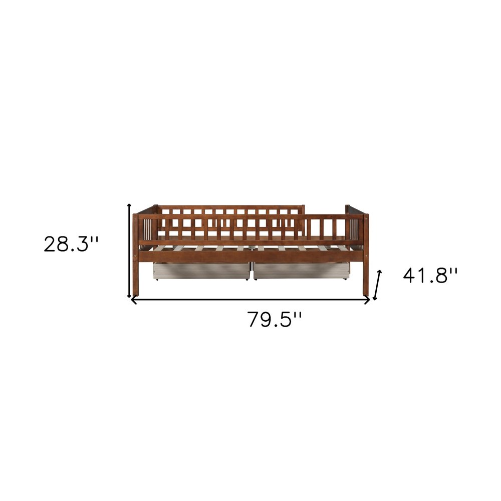 Walnut Wood Twin Daybed Frame With Drawers