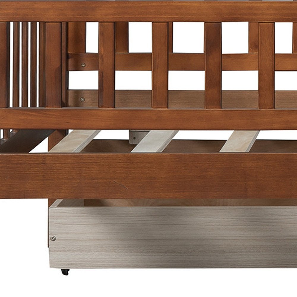 Walnut Wood Twin Daybed Frame With Drawers