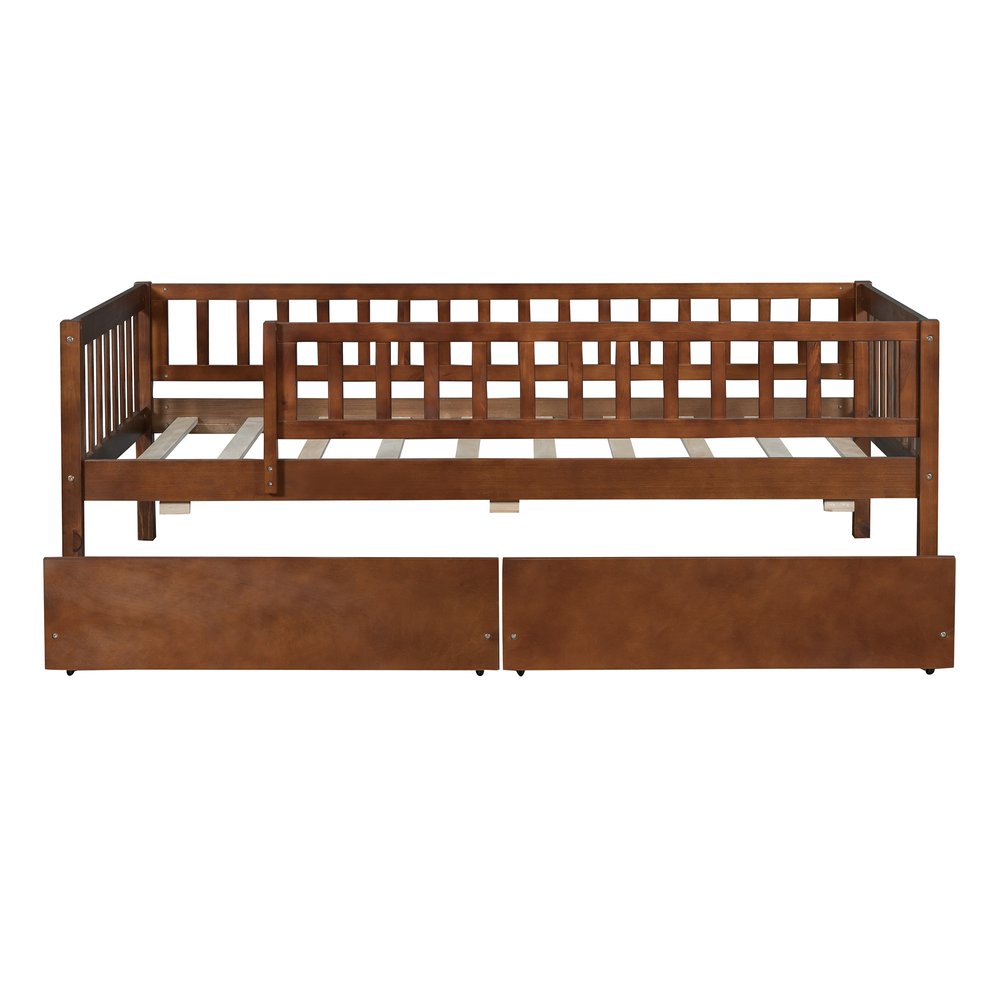 Walnut Wood Twin Daybed Frame With Drawers