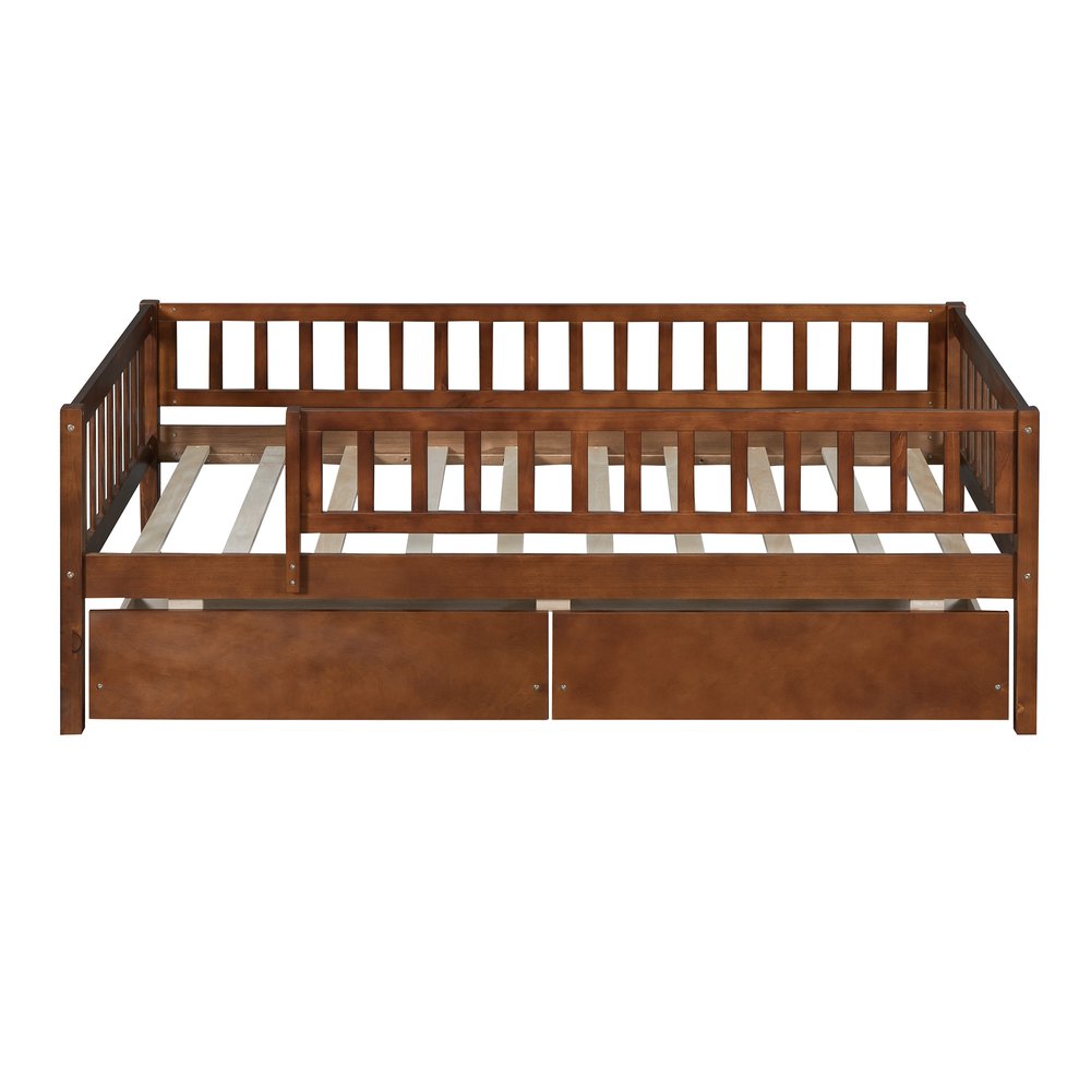 Walnut Wood Twin Daybed Frame With Drawers