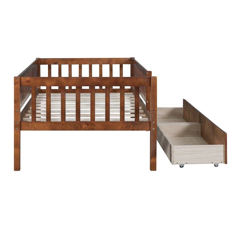 Walnut Wood Twin Daybed Frame With Drawers