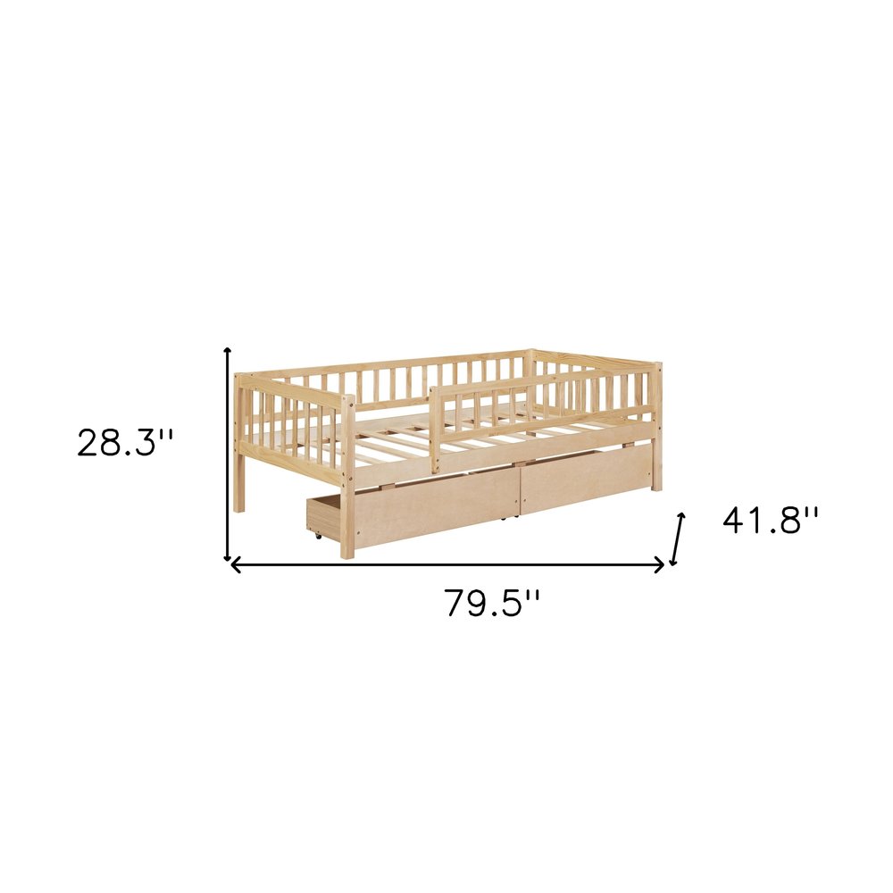 Natural Wood Twin Daybed Frame With Drawers