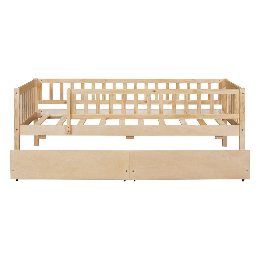 Natural Wood Twin Daybed Frame With Drawers