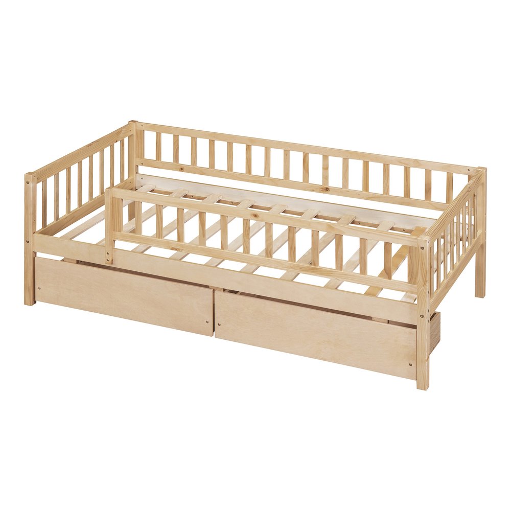 Natural Wood Twin Daybed Frame With Drawers