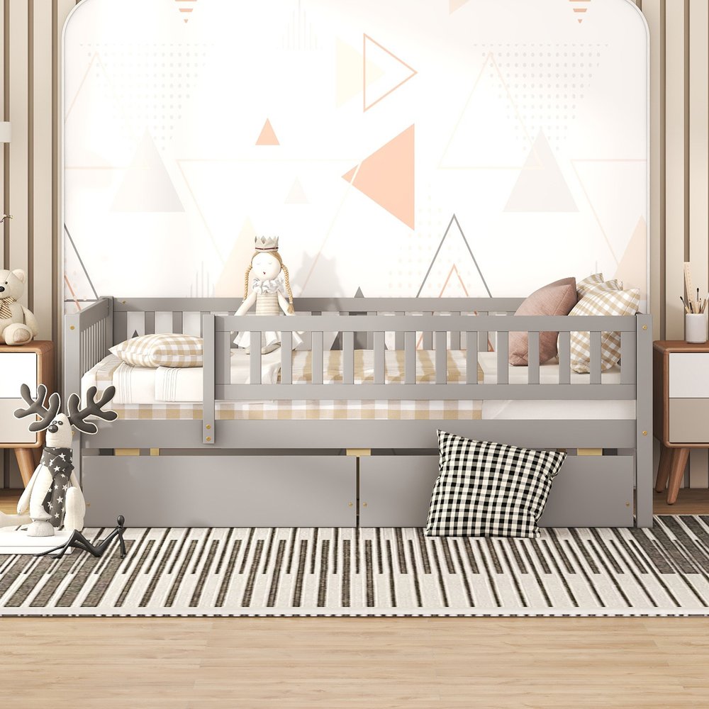 Gray Wood Full Daybed Frame With Drawers