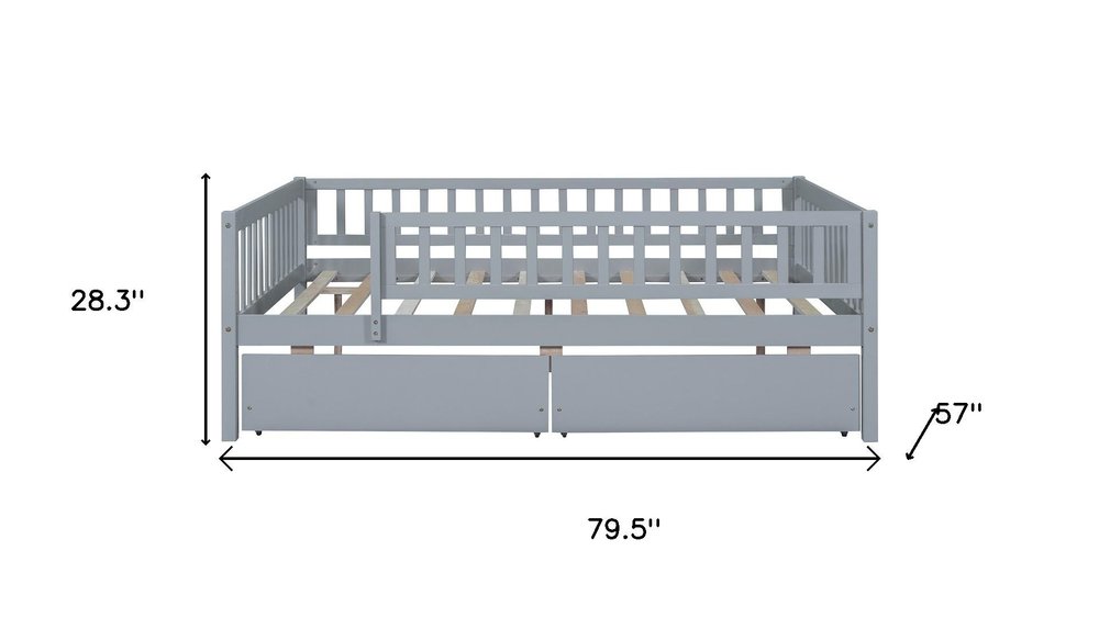 Gray Wood Full Daybed Frame With Drawers