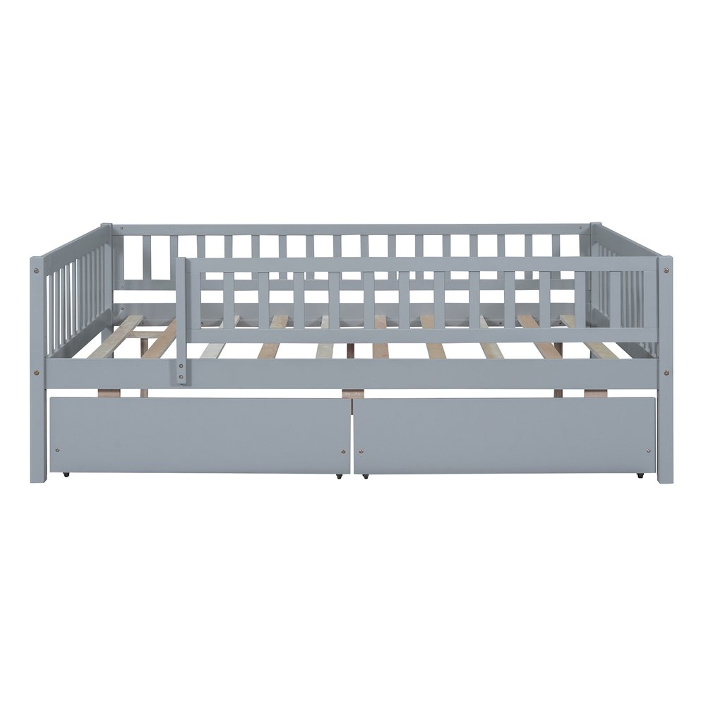 Gray Wood Full Daybed Frame With Drawers