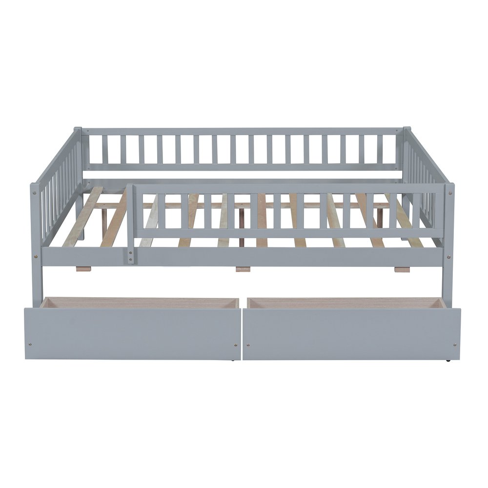 Gray Wood Full Daybed Frame With Drawers