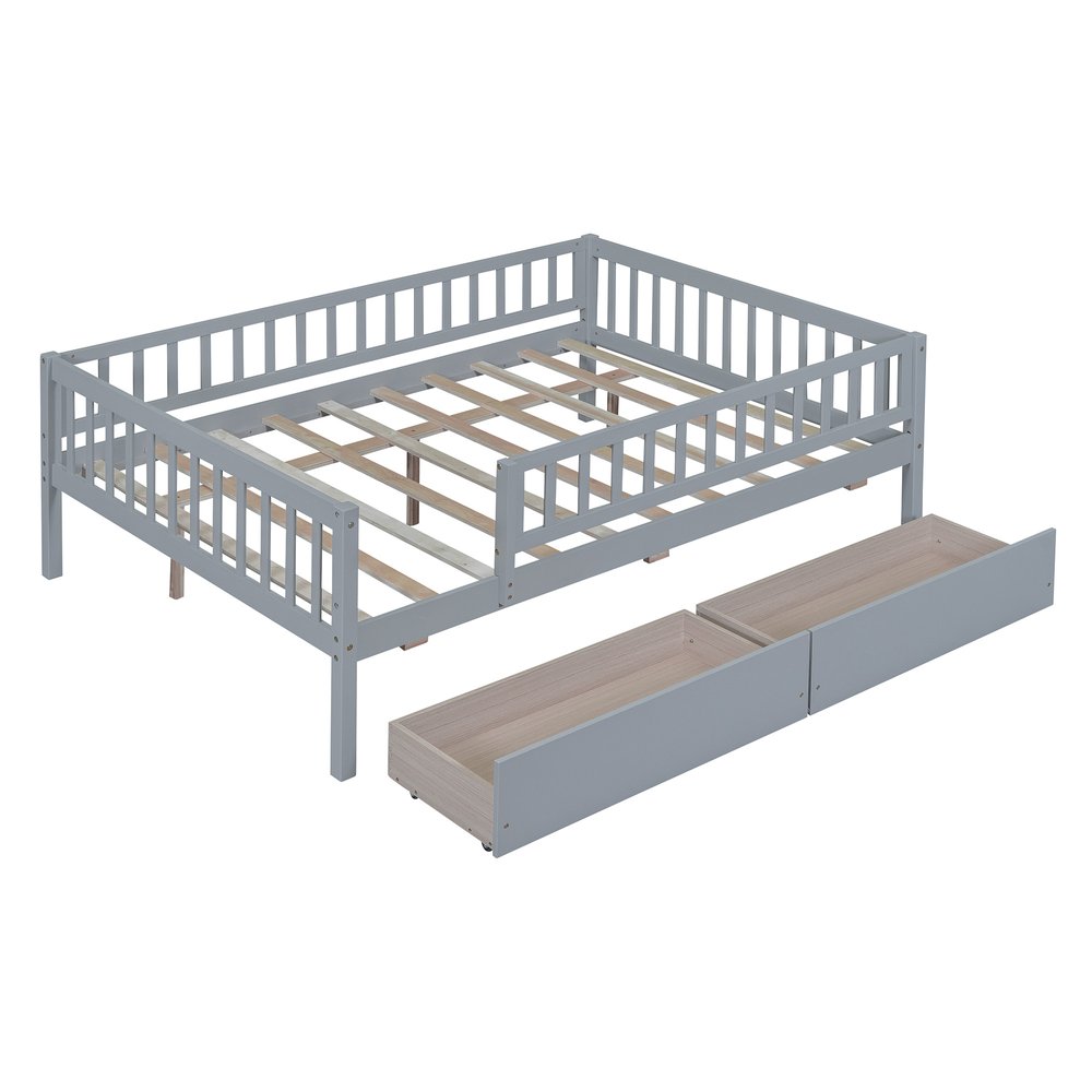 Gray Wood Full Daybed Frame With Drawers